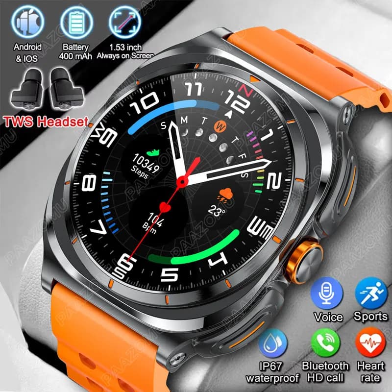 2025 New smart watch 2 in 1 with wireless headset Bluetooth call Outdoor sports Music Smartwatch for 7 Ultra watch