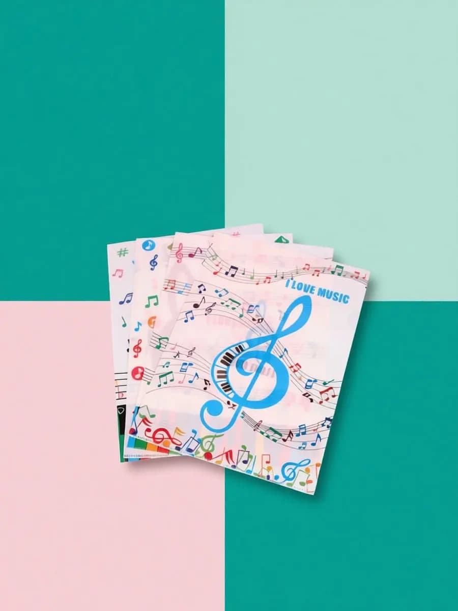 12Pcs L-Shaped File Folder Piano Note Pattern A4 Document Organizer Reusable PVC Double-Sided Large Capacity Music Note File