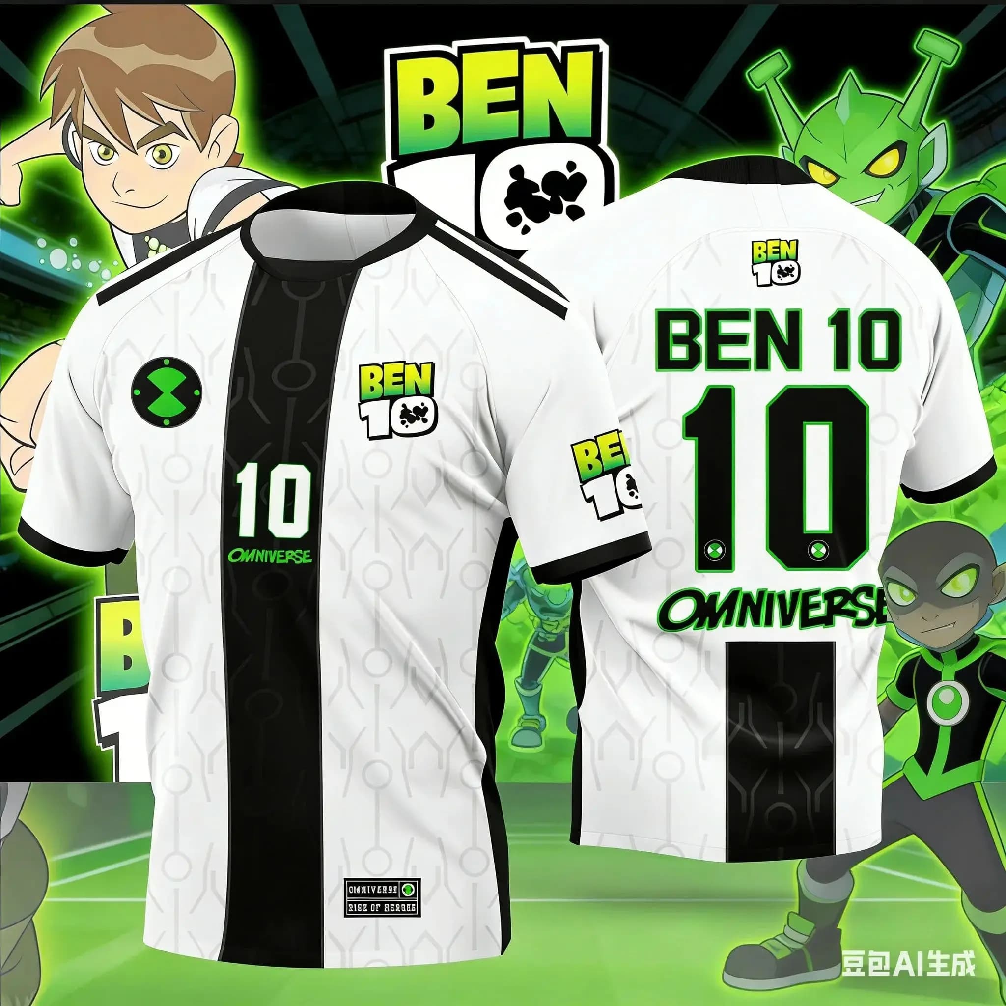 Maglietta Cosplay Anime Ben10 Omniverse Ben Tennyson per Ragazzi, T-Shirt Unisex a Maniche Corte Estiva per Adulti e Bambini, Magliette Uniformi
