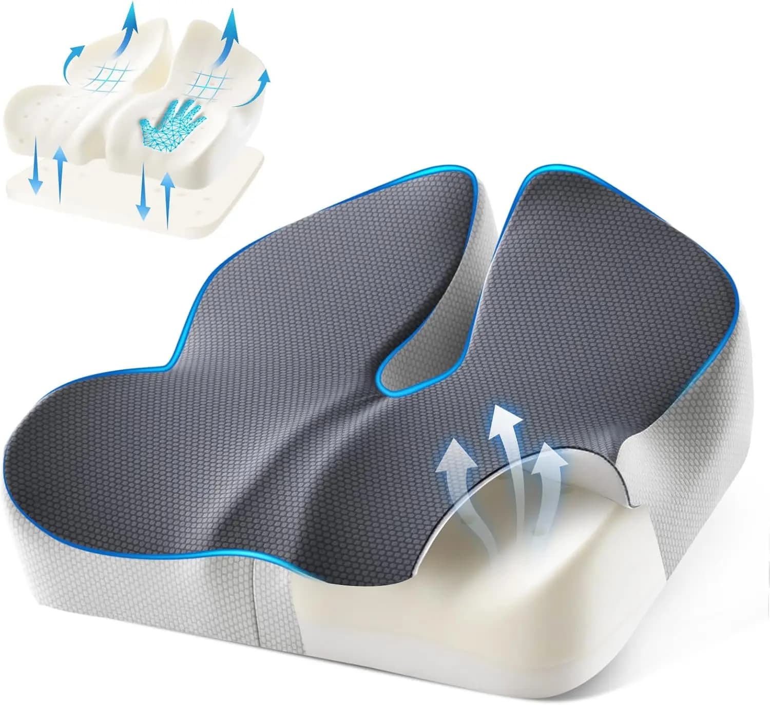 Cuscino Regolabile per Sedia da Ufficio, in Memory Foam per Alleviare il Dolore alla Schiena e alla Sciatica, Supporto Ergonomico per i Fianchi