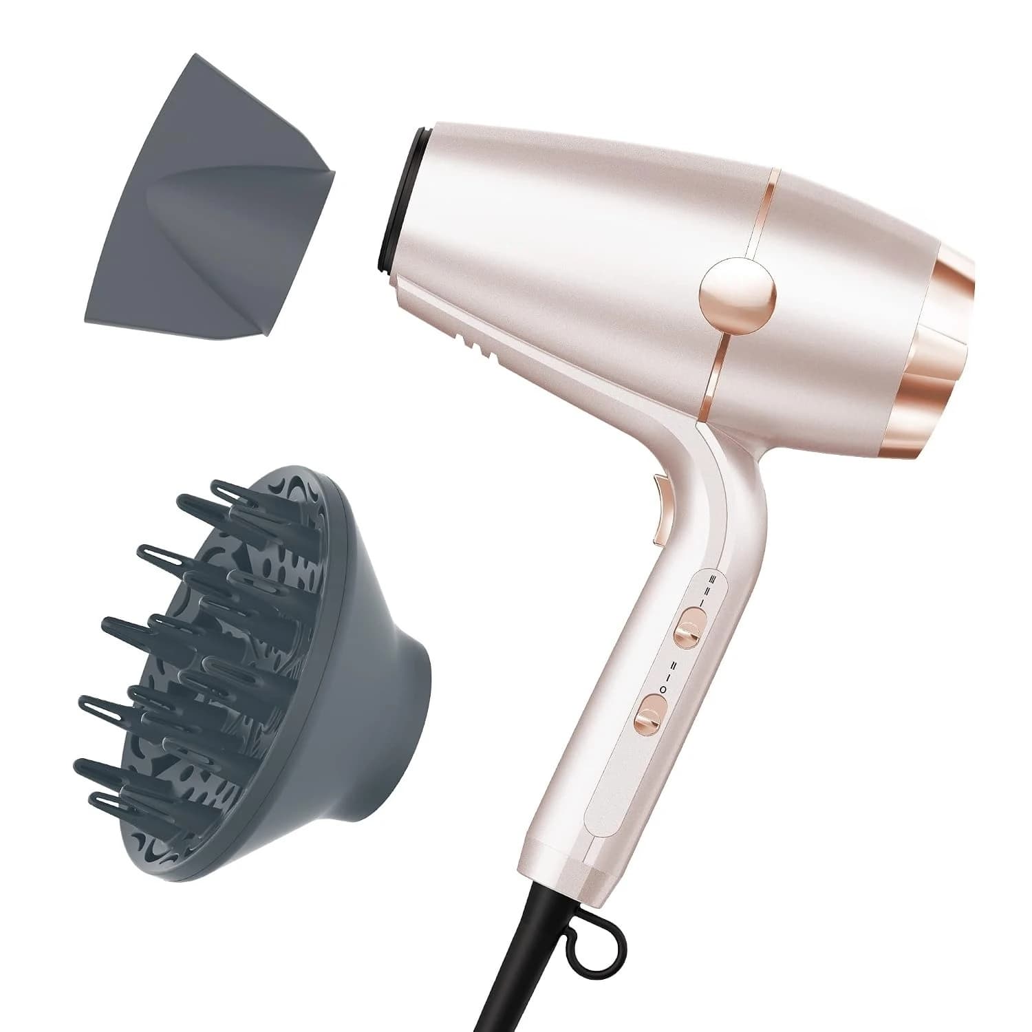 Hair Dryer, Blow Dryer with Diffuser and Concentrator Attachments, Advanced Plasma Technology for Less Frizz, More Volume, and Body, Champagne