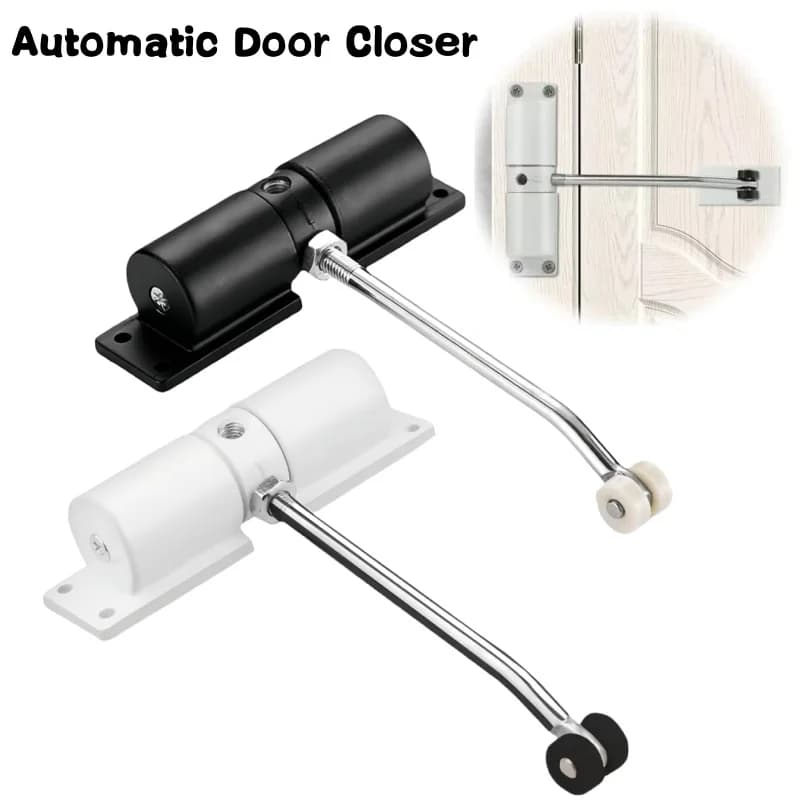 180 Degree Automatic Door Closer Metal Adjustable Heavy Duty Safety Spring Silence Durable Convert Hinged Door Interior Exterior