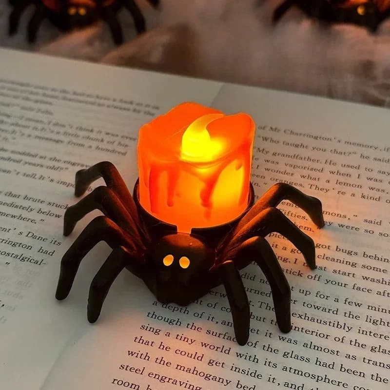 Luci a candela a forma di ragno a LED di Halloween, lampade notturne elettroniche spaventose per case stregata, feste e decorazioni per festival spettrali