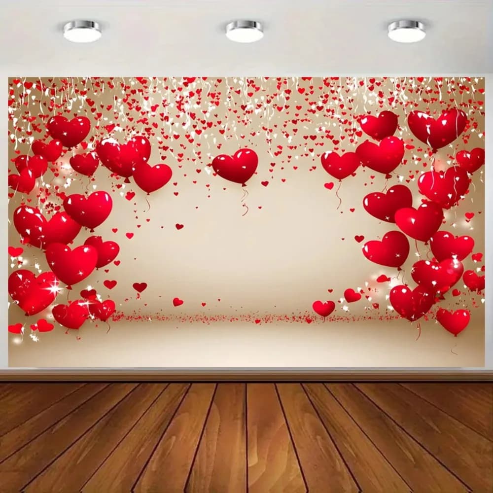 Sfondo a tema con palloncini rossi a forma di cuore per anniversario, compleanno, decorazione per feste di matrimonio, sfondo per studio fotografico
