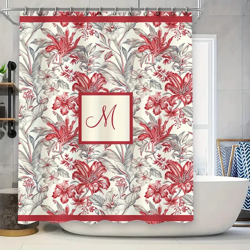 Set di tende da doccia con motivo moderno per tappetino da bagno, design audace e vibrante per decorazioni da bagno, pois arancioni, strisce blu, nero rosso