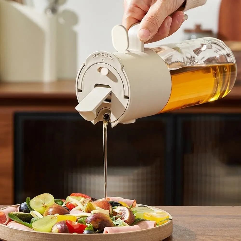 Pratico Spruzzatore d'Olio 2-in-1 da 580 ML, Dispenser d'Olio in Vetro Sigillato, Contenitore per Olio da Cucina Automatico Antigoccia per Friggitrice ad Aria