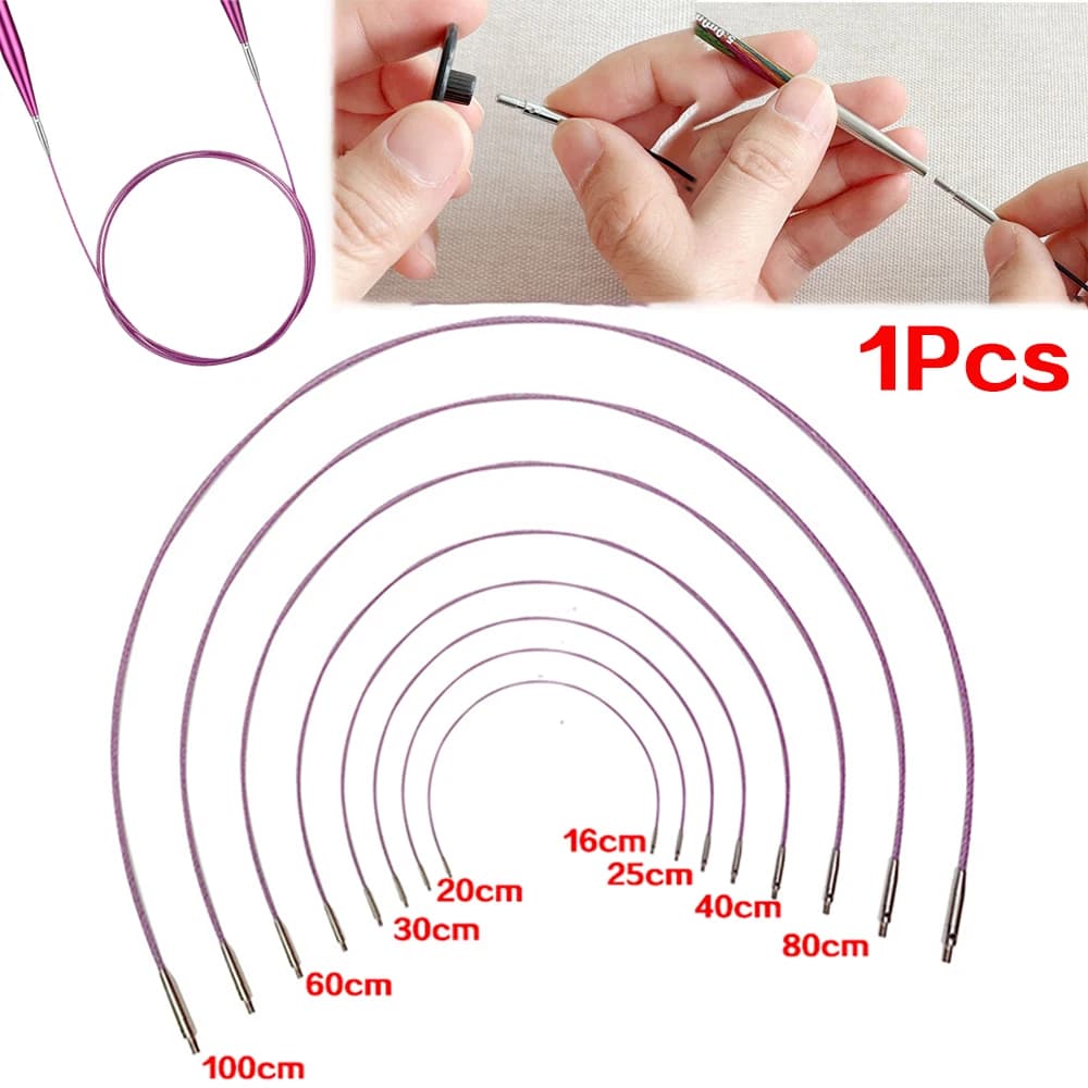 1x Interchangeable Tunisian Crochet Hooks Cables Circular Knitting Needle Connecting line 360° Rotated 16cm-100cm Connector wire