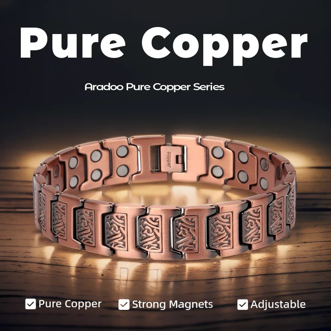 ARADOO Bracciale in rame da uomo Braccialetti a maglie magnetiche al neodimio in rame puro Regalo di gioielli