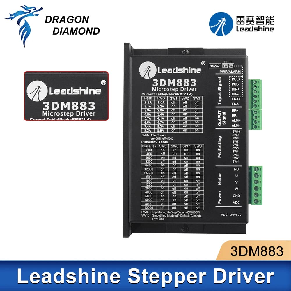 Leadshine 3DM883 Driver motore passo-passo Leadshine 3 fasi 20~80 VDC 8.3A 0.1A 400kHz per macchina per incisione e taglio laser Co2