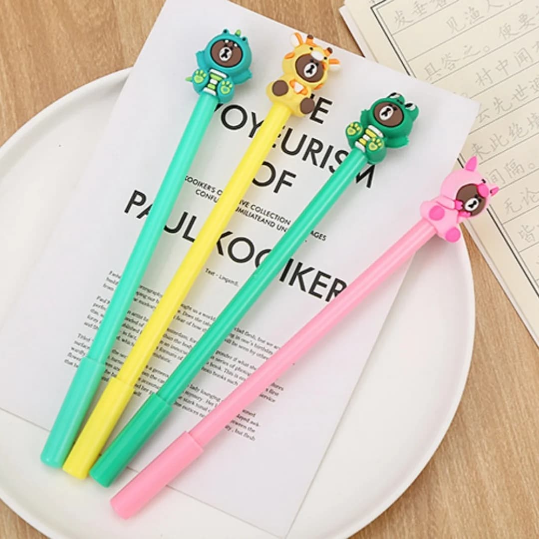 Simpatiche Penne Gel a Forma di Orsetto, Penne a Sfera con Inchiostro Nero a Forma di Animale Kawaii per Studenti, Ufficio, Materiale Scolastico