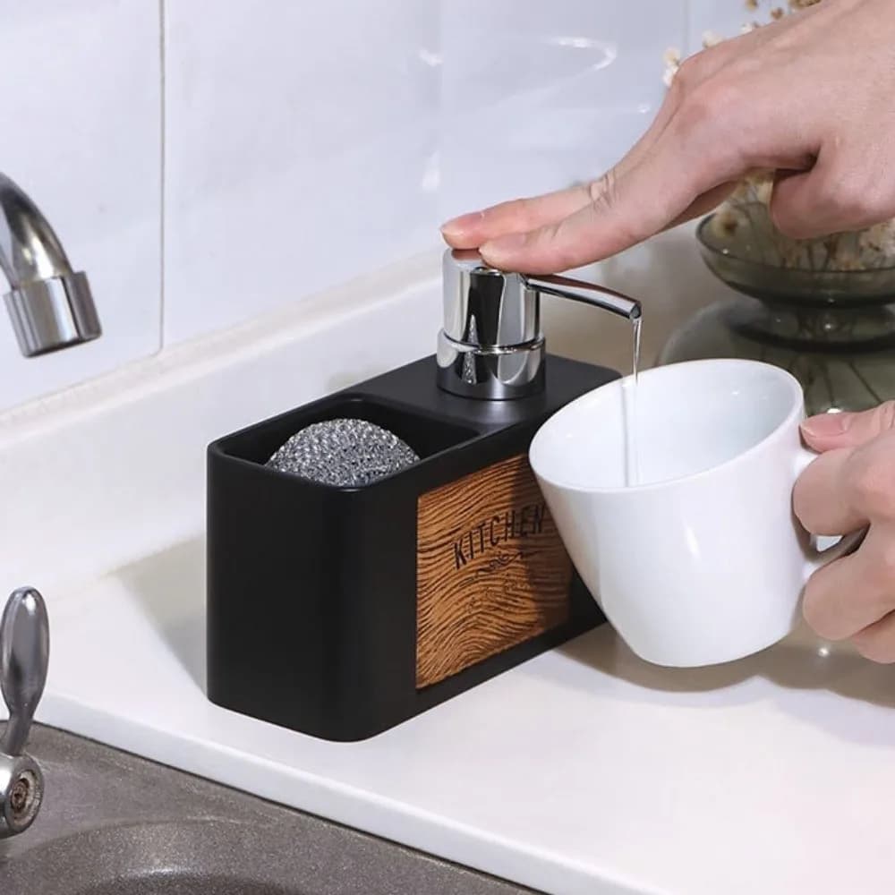 Dispenser di shampoo Testa della pompa Dispenser di sapone da cucina ABS 160ml Porta spugna Lavello Organizzatore Pressa Dispenser di sapone liquido da cucina