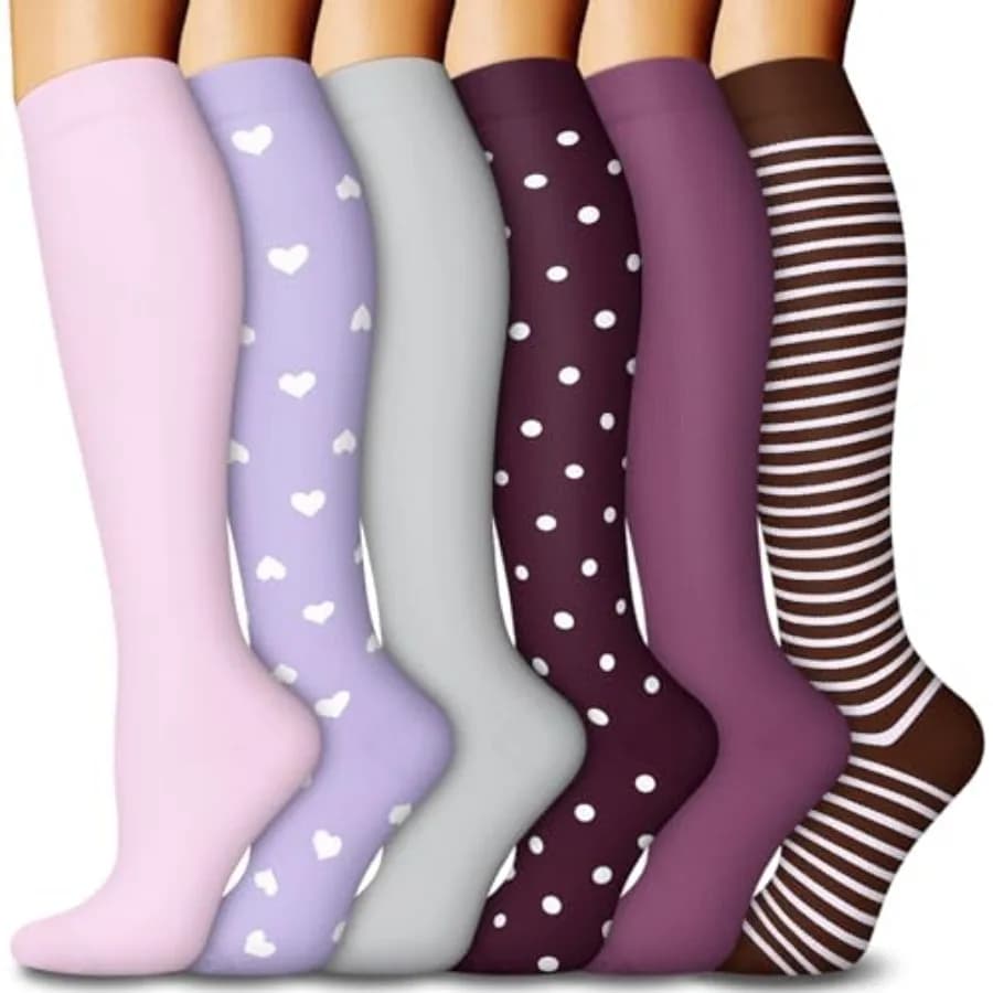 6 Pairs Compression Socks for Women and Men 5-20mmHg Graduated Support Knee High Socks for Nurses, Travel, Athletic