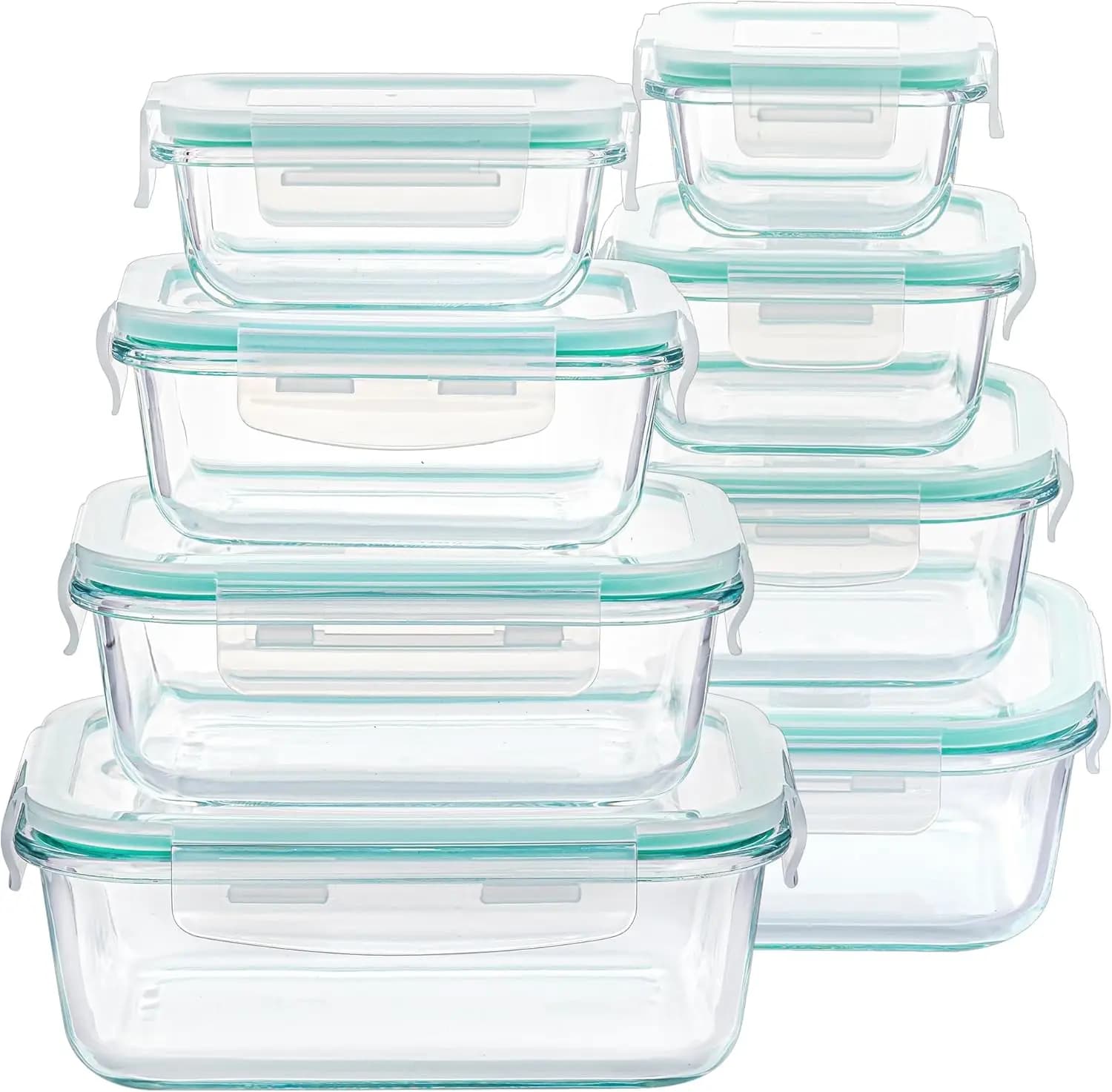 Set di 8 Contenitori in Vetro per Alimenti con Coperchi Ermetici, Adatti per Preparazione Pasti, Forno e Microonde, Senza BPA