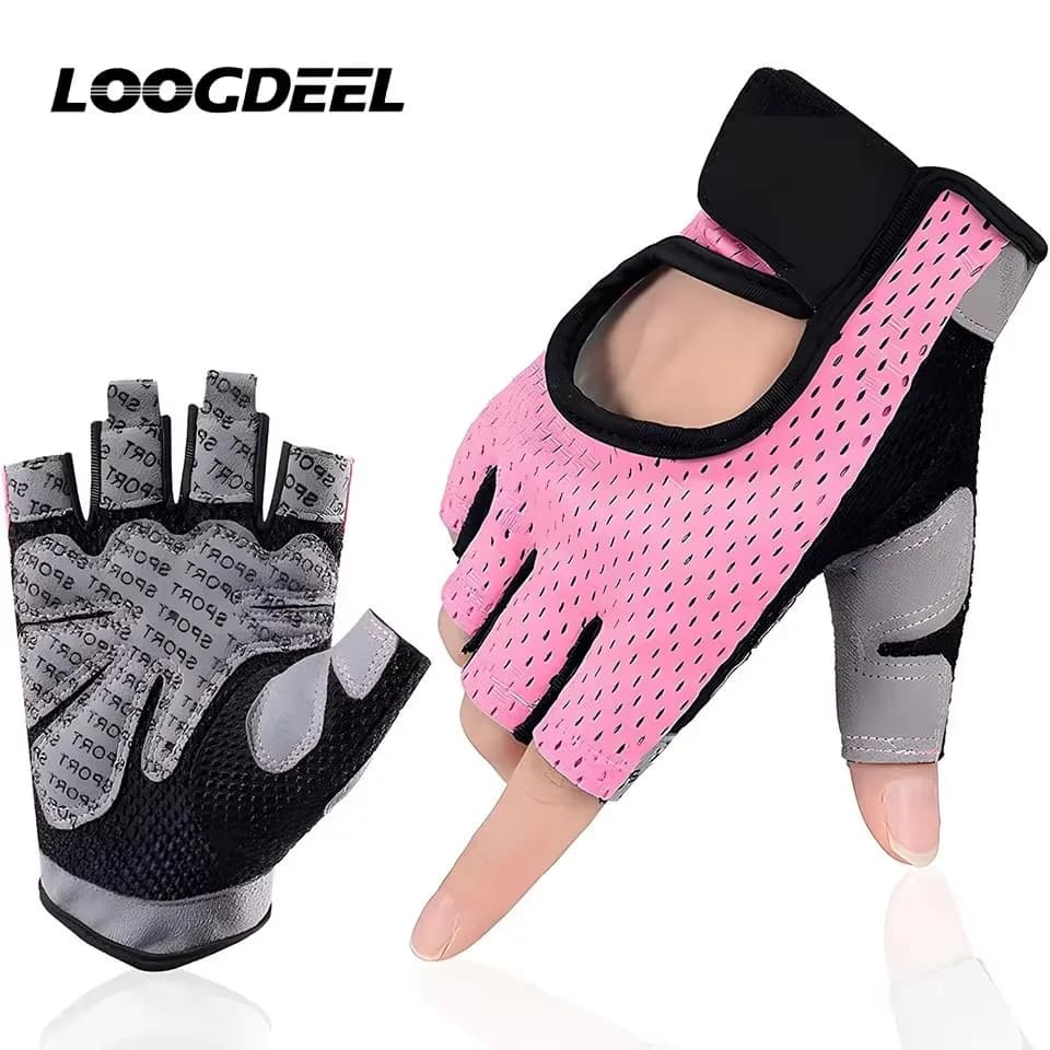 LOOGDEEL Sports Gloves Half fingers with air holes, breathable, for gym, cycling, anti-slip, shock absorbers, for men and women