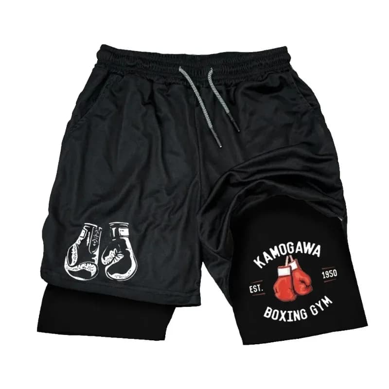 Pantaloncini da Palestra a Compressione per Uomo, Pantaloni Sportivi da Boxe a Doppio Strato ad Asciugatura Rapida, Elasticizzati Stile Harajuku per Basket e Fitness