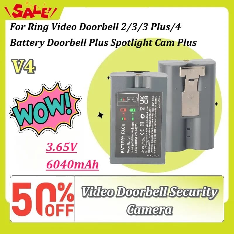 New V4 3.65V 6040mAh Quick Release Battery Pack for Ring Video Doorbell 2/3/3 Plus/4 Battery Doorbell Plus Spotlight Cam Plus