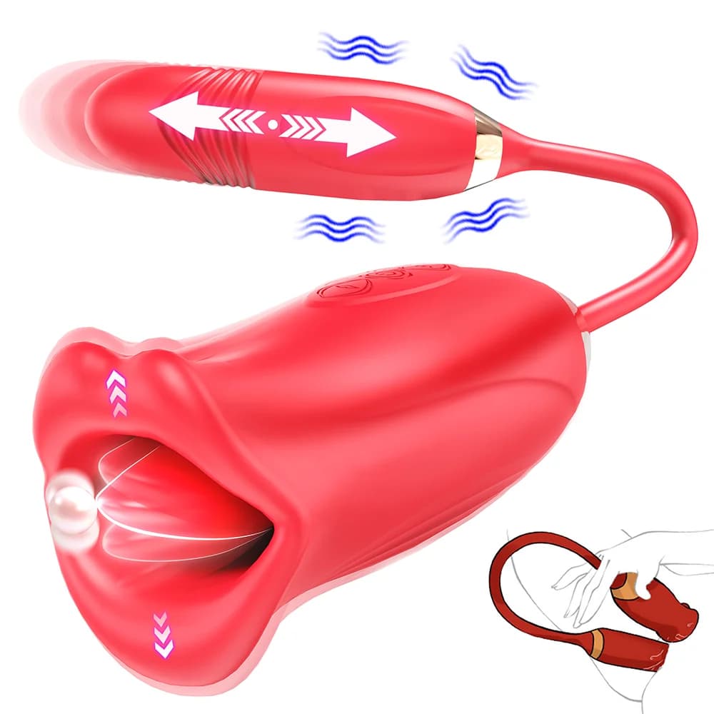3 in 1 mordere spinta vibratore lingua leccare Dildo telescopico donne capezzolo punto G stimolatore clitoride giocattolo del sesso forniture per adulti