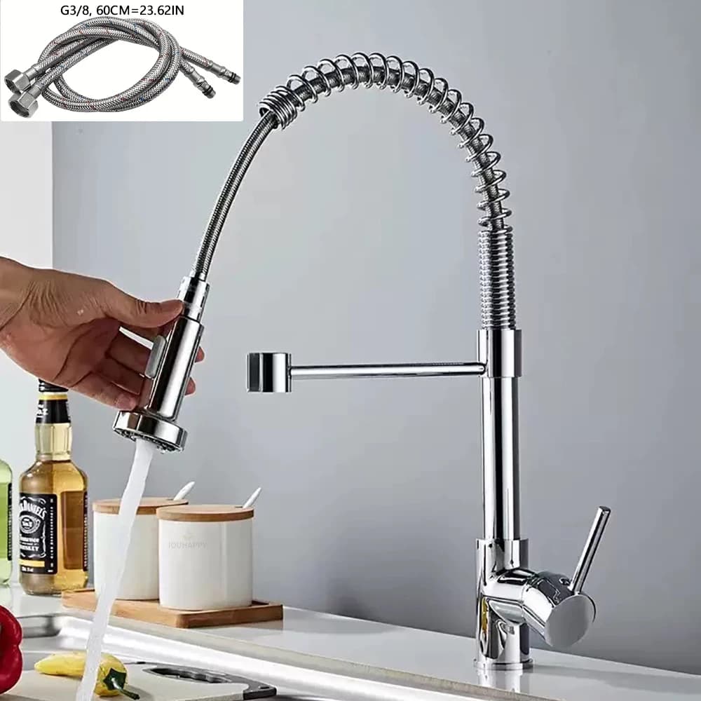 Rubinetti da cucina estraibili a molla Rubinetto per lavello con getto in acciaio inossidabile Rubinetto per acqua calda fredda Rubinetto per miscelatore da cucina con rotazione