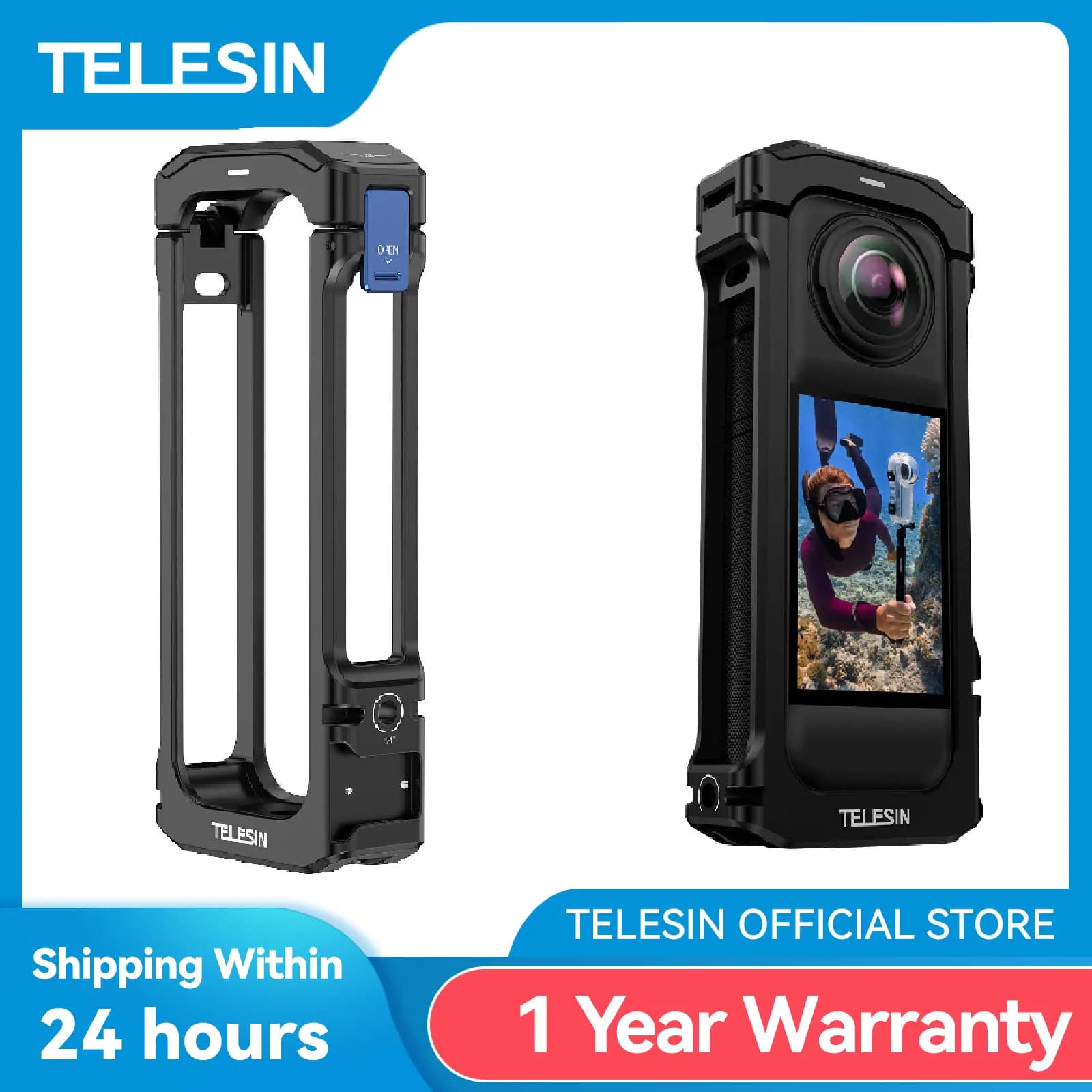TELESIN Frame In Aluminium Alloy Housing For Insta 360 X4 Vertical Tyre Low Weight Guscio Protective For Insta 360 X4 Action Room