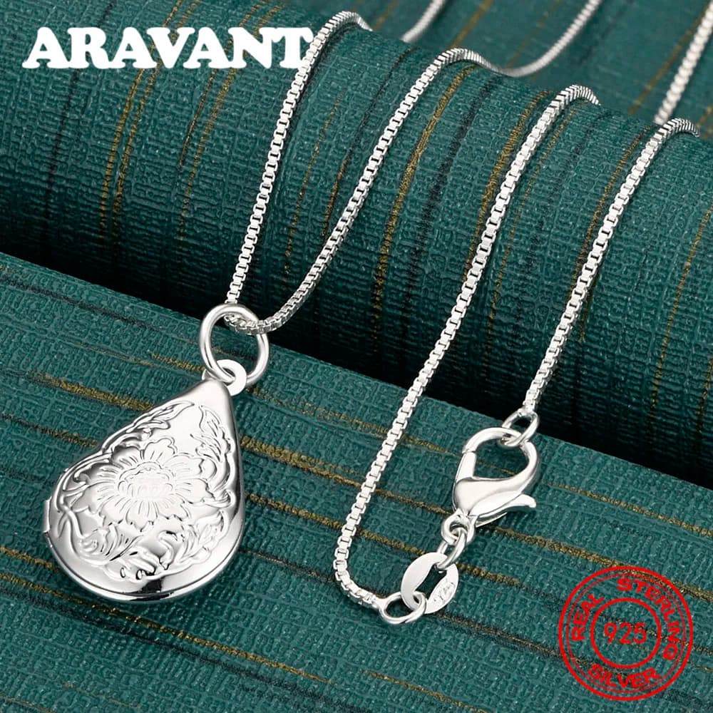 925 Sterling Silver Pattern Oval Pendant Necklace Women'S Exquisite Cute Wedding Party Jewelry