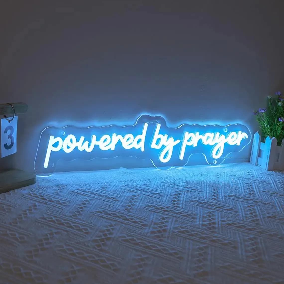 Alimentato da preghiera Insegna al neon, Insegna al neon a led con arte della parete della fede, Regalo per cristiani, Regalo per l'amante di Gesù, Luce al neon di arte religiosa