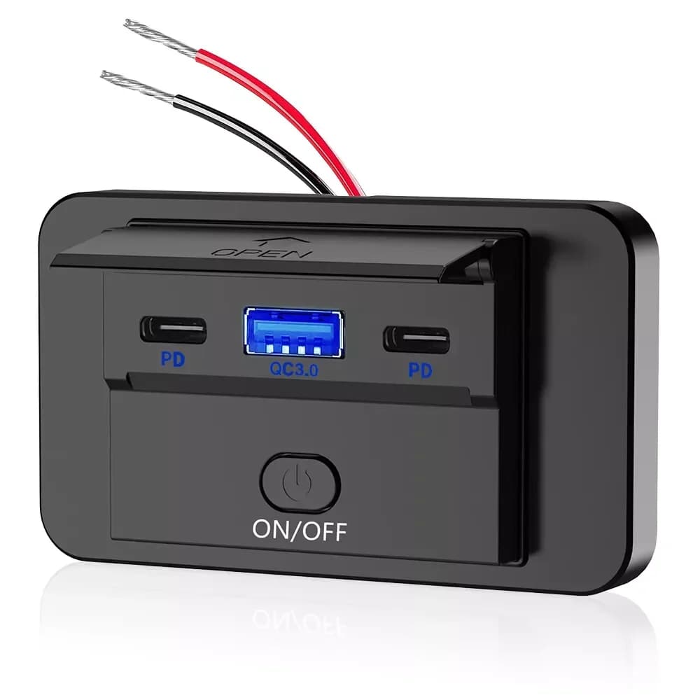 Caricatore rapido per porte USB tipo C PD 12-24V QC3.0 + PD3.0 con interruttore Pannello di alimentazione USB a ricarica rapida per camion auto moto ATV