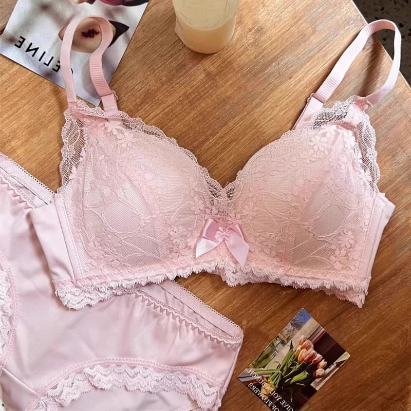 Set di lingerie modellante senza fili in stile francese per donna, reggiseno push-up in pizzo anti-cedimento, supporto confortevole, intimo da indossare ogni giorno