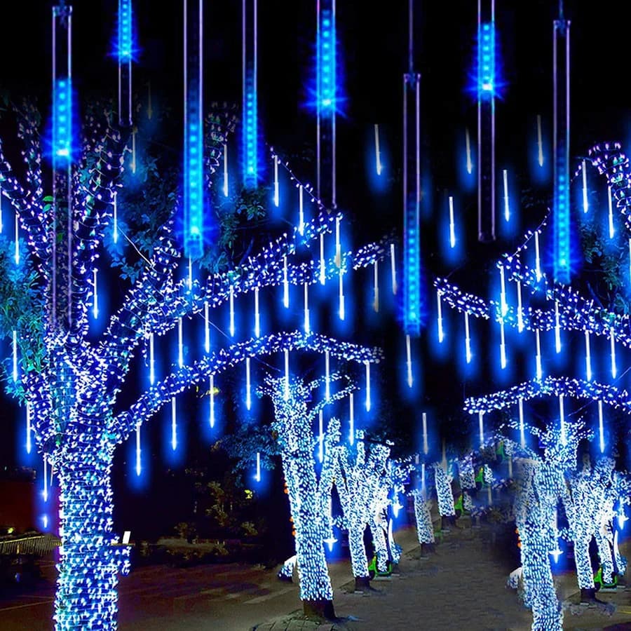 Spina UE/USA 30 cm/50 cm Luci della stringa della pioggia di meteoriti Ghirlanda di lucine di Natale impermeabili per esterni per la decorazione del patio di nozze della festa