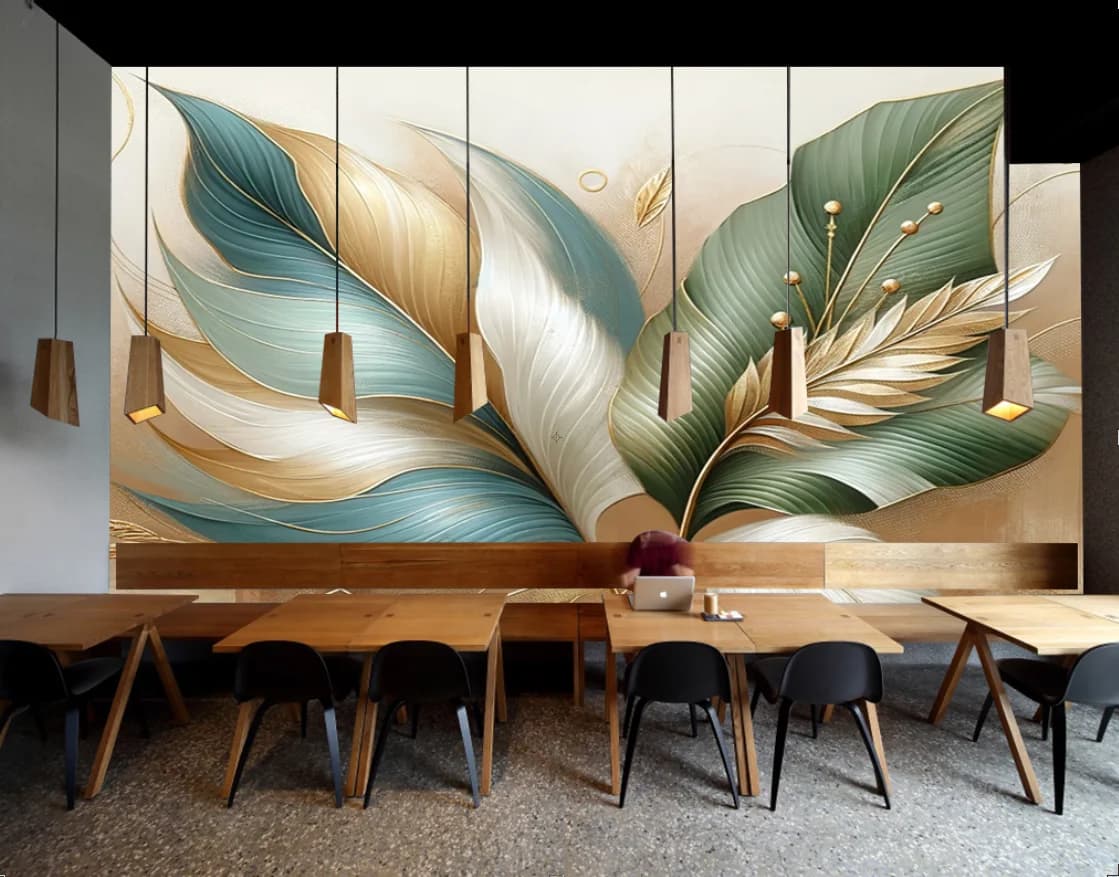 Carta da parati personalizzata Nordico dipinto a mano Pianta tropicale Linee di foglie Pittura murale Soggiorno Camera da letto Decorazioni per la casa di lusso Murale