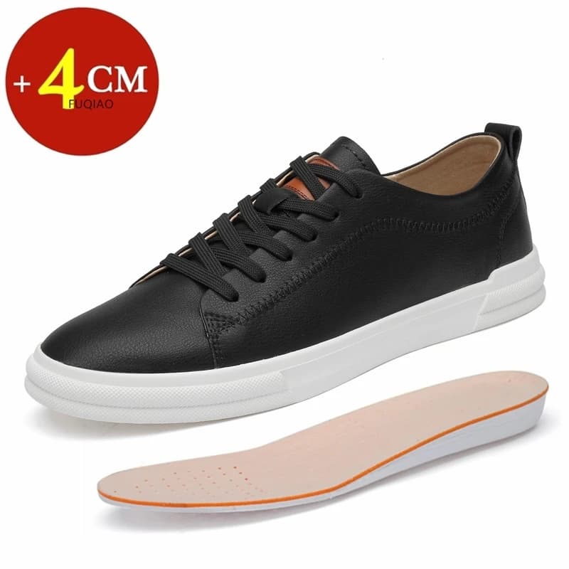 Genuine Leather Elevator Shoes for Men 4CM Hidden Height Boost Comfort Soft Sole Daily Casual Elevator Shoes Board Sneakers