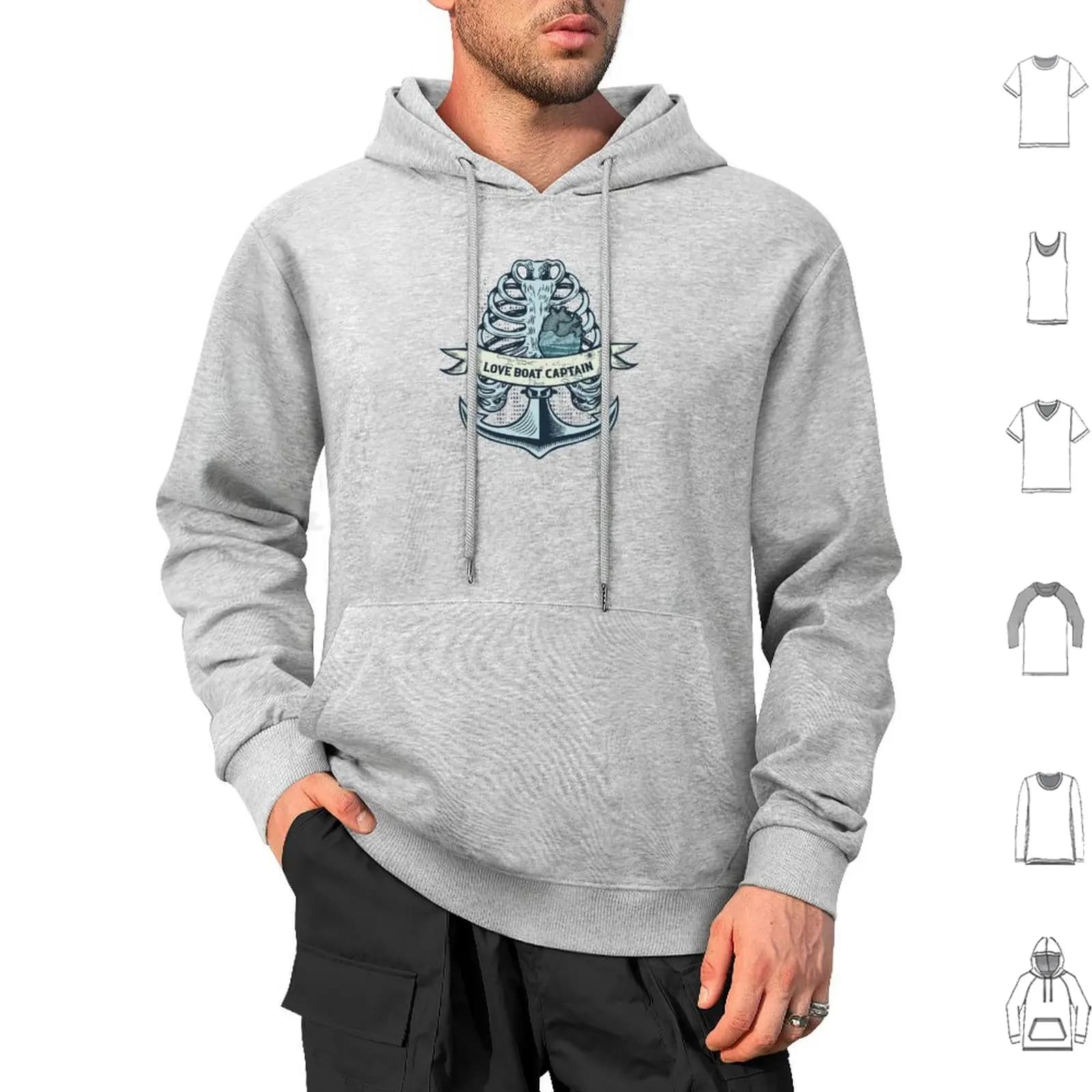 Felpa con cappuccio Love Boat Captain in cotone a maniche lunghe Scheletro Love Sailor Anchor Heart Ocean Water Band Grunge Vintage Retro