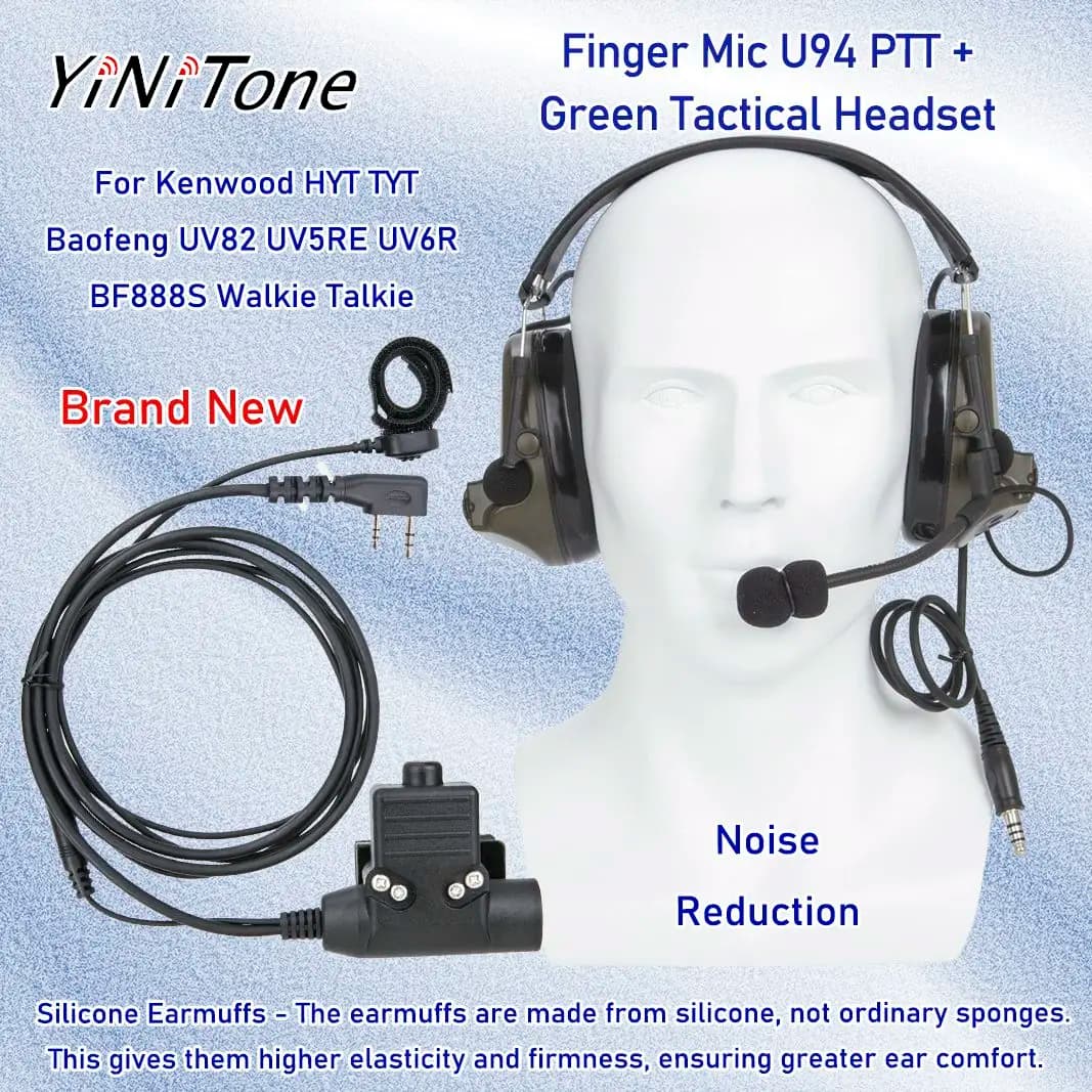 Riduzione del rumore Cuffie con fascia verde con microfono U94 PTT per Kenwood HYT TYT Baofeng UV82 UV5R BF888S Set di auricolari Walkie Talkie