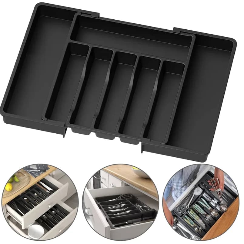 Cutlery Tray 1pc Drawer Organizer Adjustable Plastic Storage for Spoons Forks Knives Expandable Utensil Tray for Kitchen