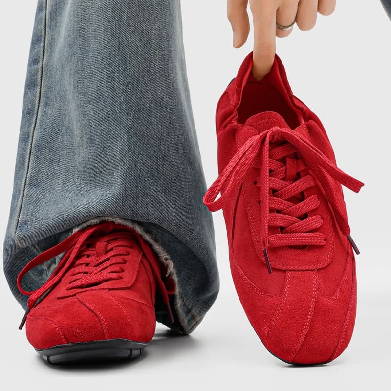 Red Men's Deqin Shoes Plain Bottom Lightweight Casual Sports Retro Style Breathable Comfortable Fashionable Flat Heel Sneakers