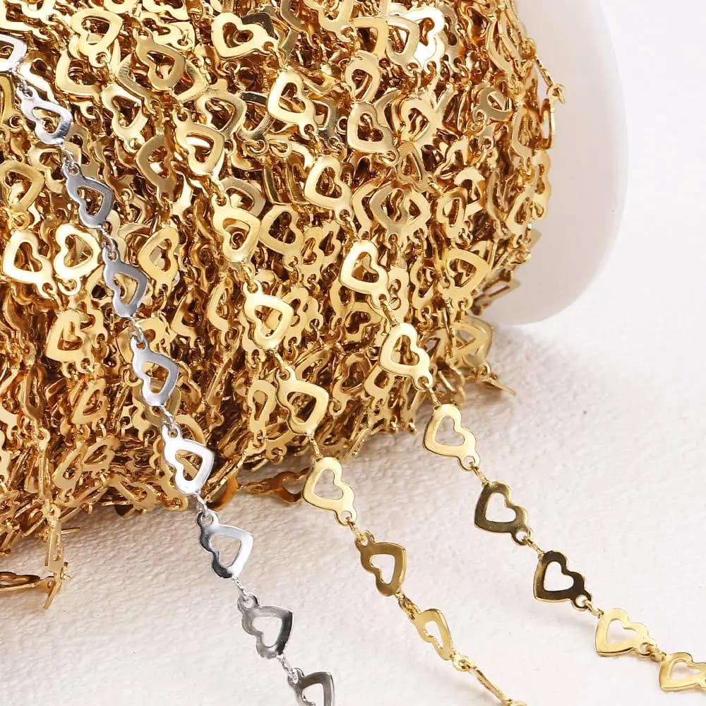 2Meters 1Meter Love Heart Stainless Steel Chains Gold Color Hollow out Link Chain for Necklace Bracelet Jewelry Making DIY