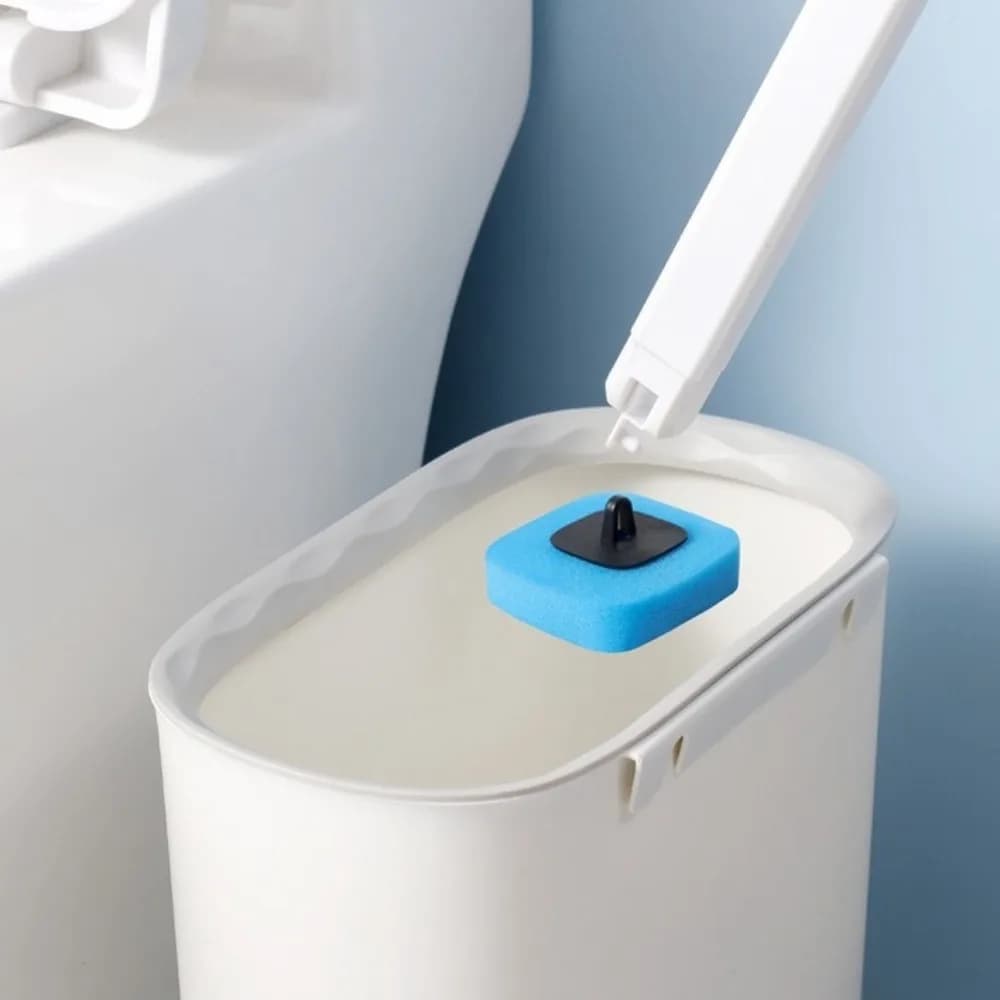 Spazzola per WC in Plastica Usa e Getta con Testa in Spugna, Porta Spazzola Igienico da Parete con Base, Scrubber per Sanificazione del WC