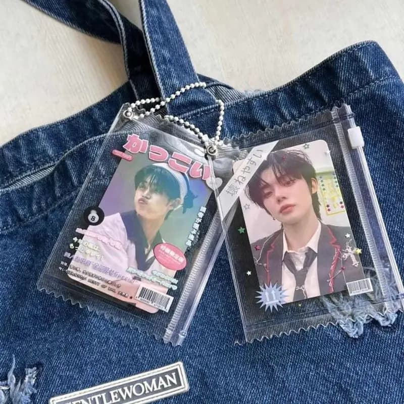 Borsa coreana lucida trasparente per caramelle, porta badge da 3 pollici, custodia protettiva per fotocard idol, porta carte da gioco, borsa per esposizione badge