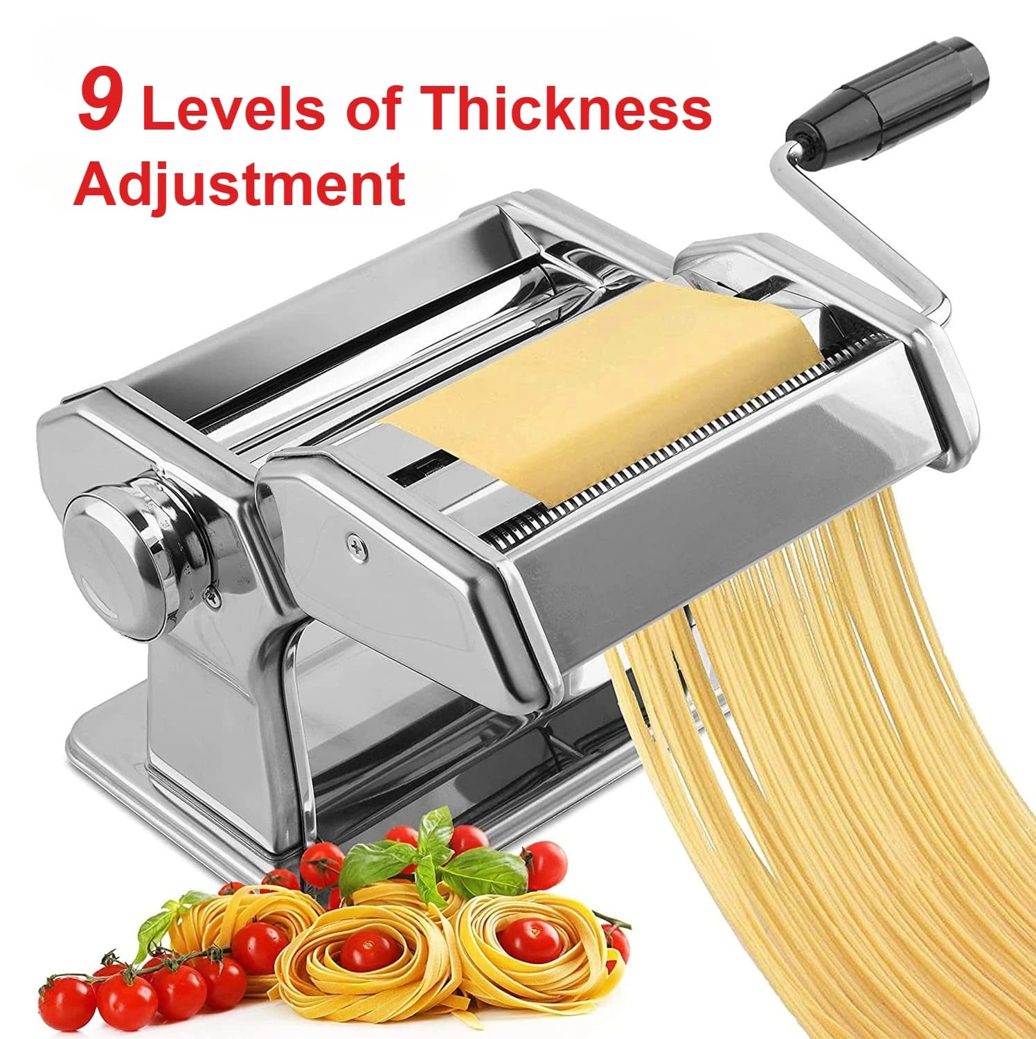 Sfogliatrice Manuale per Pasta con Manovella, Macchina per Lasagne, Fettuccine e Tagliolini, Multifunzione da Cucina, 9 Larghezze