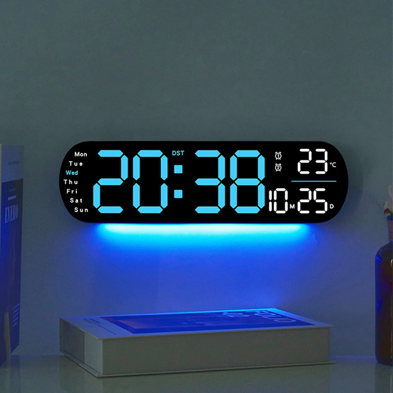 Digital Wall Clock with Calendar and Display Temperature and Date for Modern Living Room