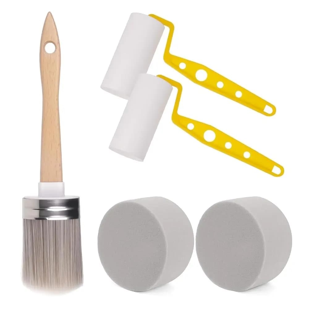 Kit Professionale di 5 Pezzi per Pittura e Finiture - Pennello da 1,6 Pollici per Bordi, 2 Rulli in Schiuma Piccoli e 2 Rulli Rotondi