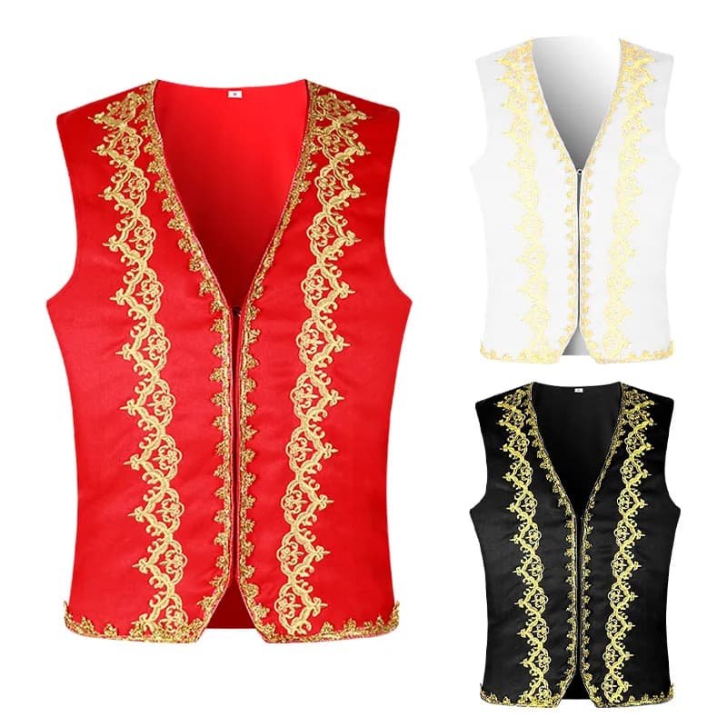 Men's V-neck Single-button Decorative Jacket Vest Spring Summer Trendy Outerwear Fashionable Gold Trimmed Design