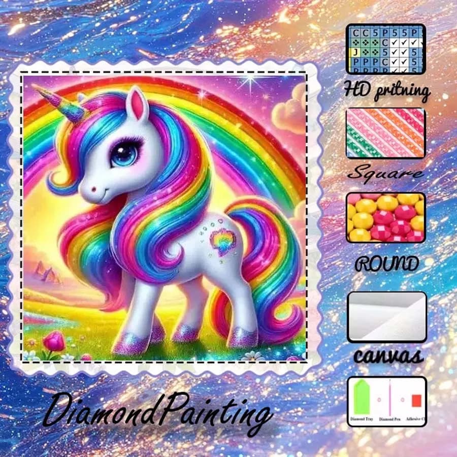 1 piece 5D DIY flocking cloth, special drill, diamond painting kit, unicorn, rainbow, pattern mosaic, diamond art