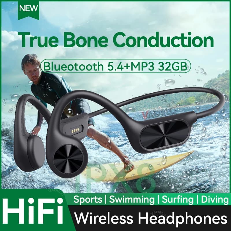 Cuffie wireless originali a conduzione ossea Bluetooth 5.4 32 GB Lettore MP3 IPX8 Impermeabile Nuoto Sport HIFI Musica Cuffie con microfono per Sony Xiaomi iPhone Samsung Android