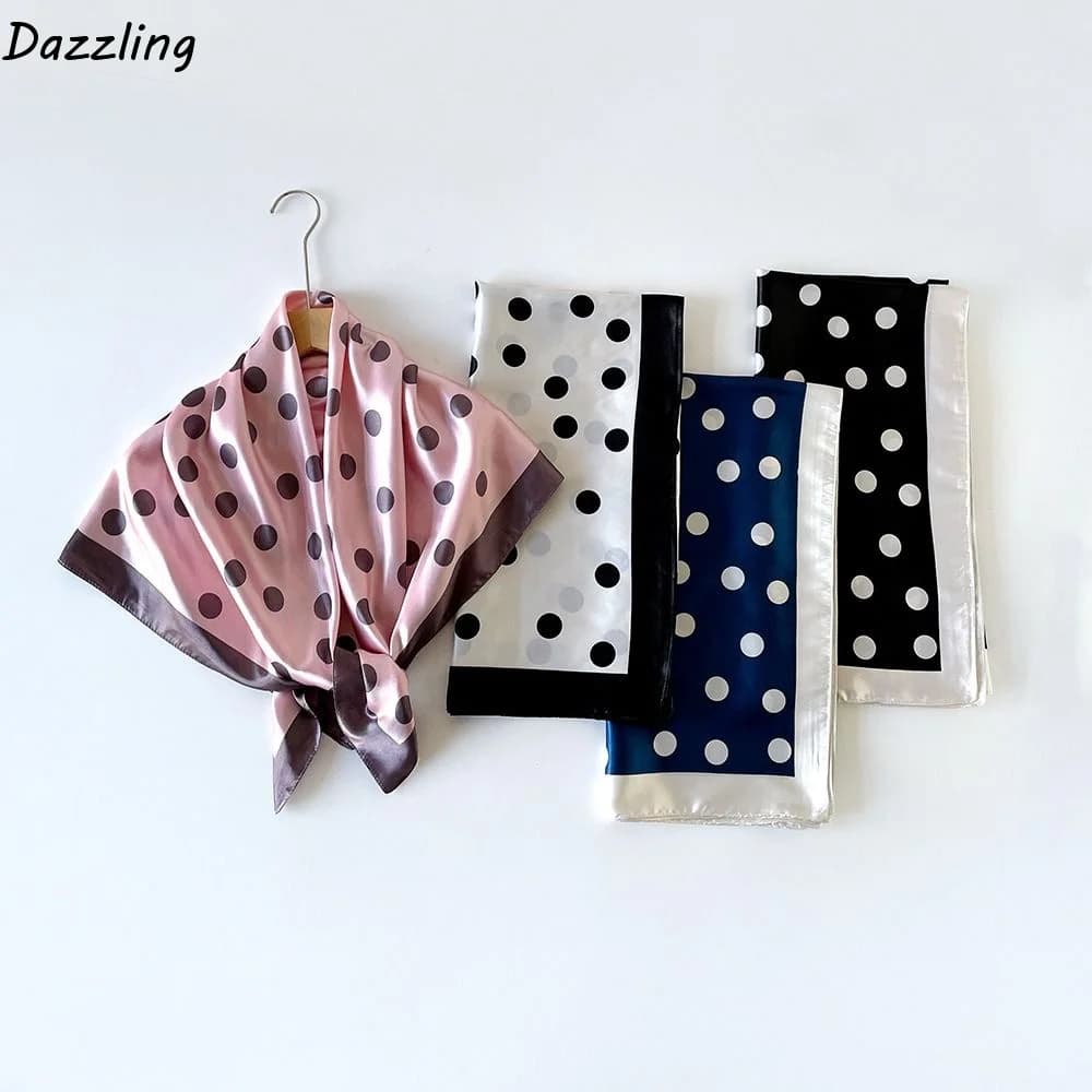 Sciarpa Versatile con Stampa a Pois e Forme Geometriche, Sciarpa in Seta a Pois Stile Spicy Girls, Sciarpa per Capelli Coreana Y2K, Accessori di Abbigliamento
