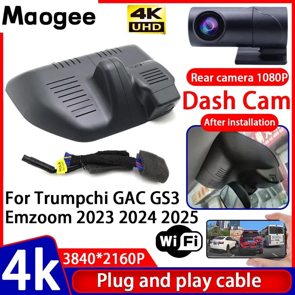Video Recorder with Night Vision 4K UHD, DVR Camera for Auto Plug and Play for Trumpchi GAC GS3 Emzoom 2023 2024 2025