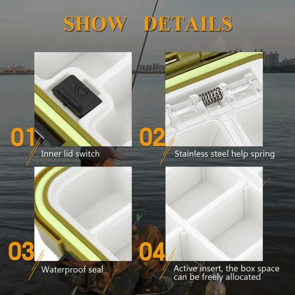 Waterproof Fishing Tackle Box 24 Slots Double-Sided Fishing Storage Box ABS Adjustable Dividers Fishing Equipment Box Anglers