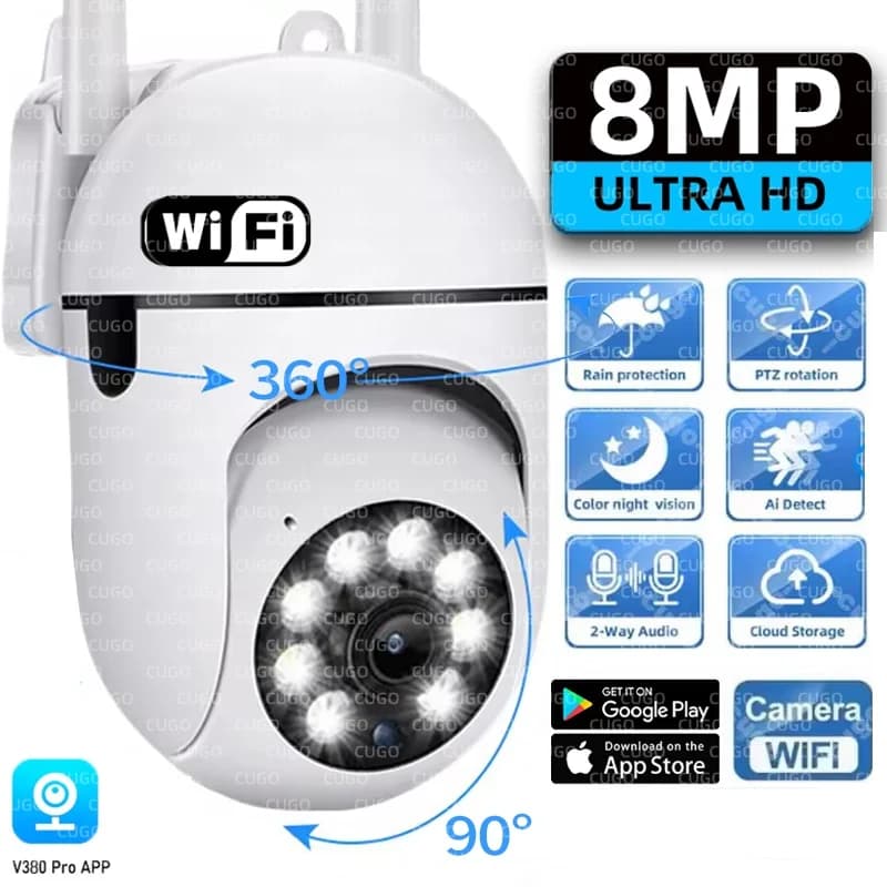 Telecamera di sorveglianza Wifi da 8 MP Telecamera IP wireless Visione notturna a colori Rilevazione del movimento Audio bidirezionale Protezione di sicurezza domestica intelligente