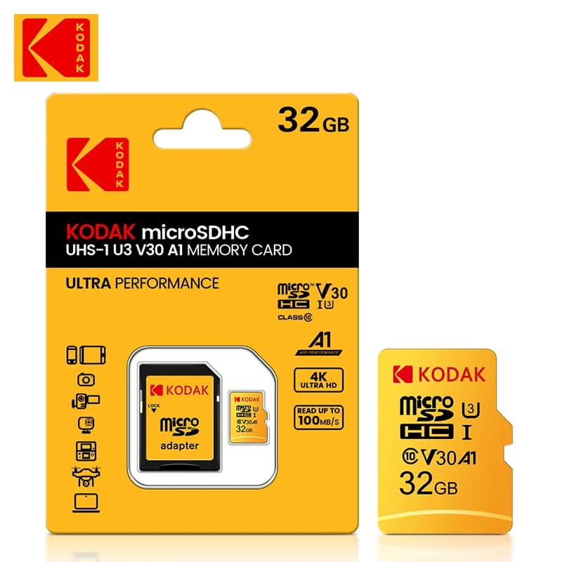Nuova scheda Micro SD Kodak da 32 GB, 64 GB, 128 GB, 256 GB, scheda TF, scheda Microsd, scheda di memoria per telecamere di sicurezza, dash cam, smartphone