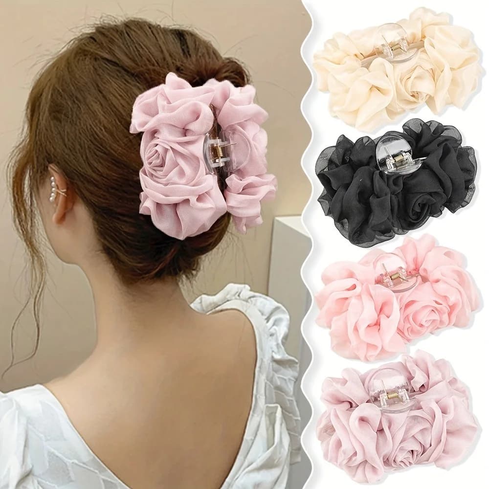 1 fermaglio per capelli con fiocco in chiffon, parte posteriore della testa, fermaglio per capelli a disco, grande fermaglio per capelli in tinta unita, accessorio per capelli, fascia per capelli