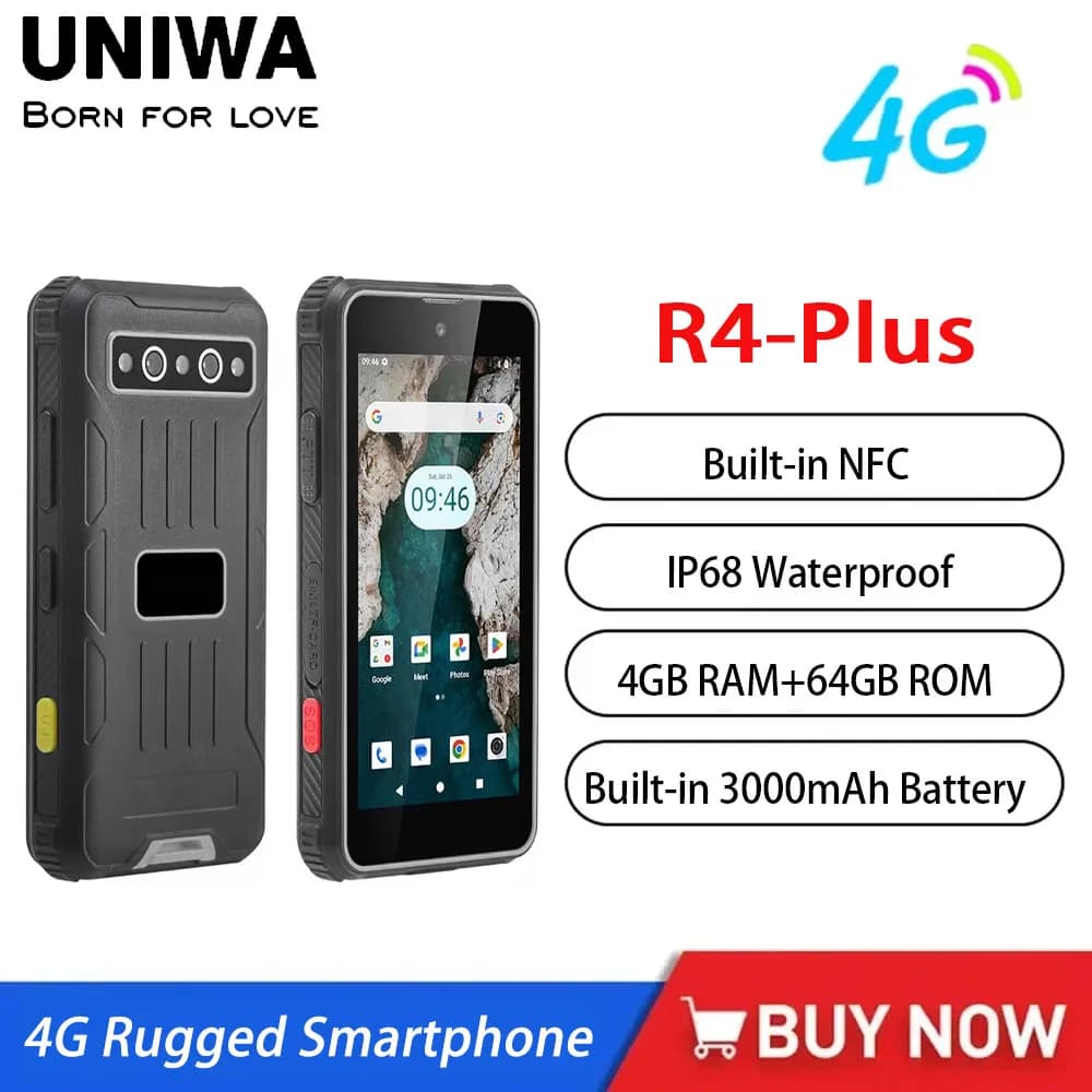 UNIWA R4-Plus Smartphone robusti 4G Android 14 Octa Core 4GRAM+64GROM Telefoni cellulari da 4,0 pollici 3000mAh 16MP NFC Cellulare celular